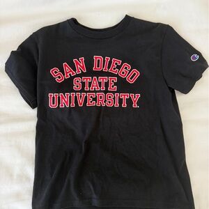 Champion Black Tee with Red and White Graphic